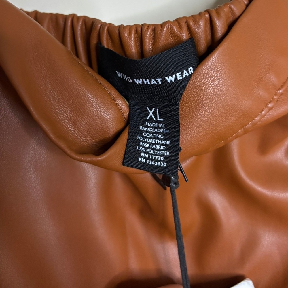 Who What Wear Faux Leather Tiered Midi Skirt Cognac Brown Womens XL New Neutral - Picture 8 of 9